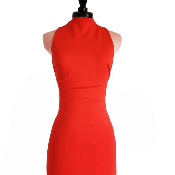 Babaton Sexy Bright Red Bodycon Midi Dress BNWT - Picture 2 of 15